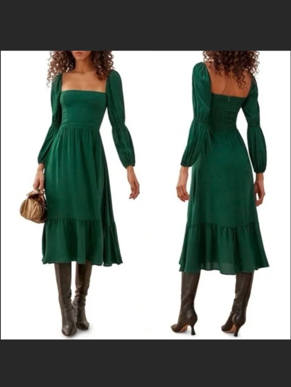 Reformation Mica Long Sleeve Midi Dress in Emerald Size 0